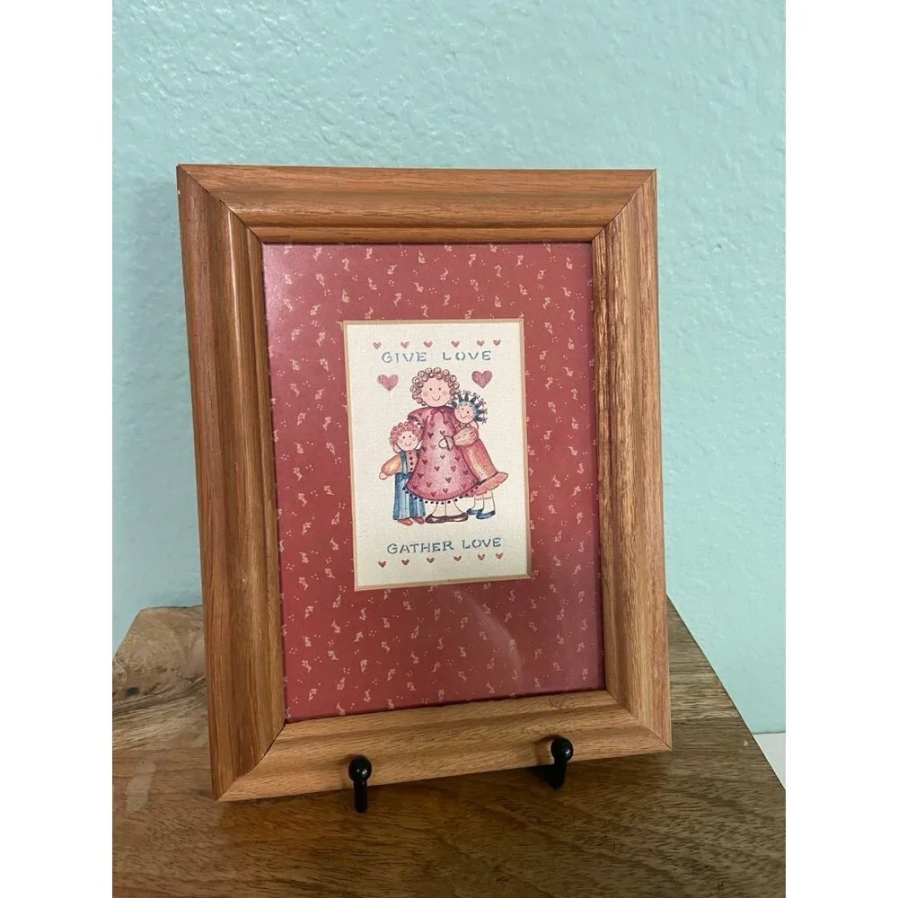 Vintage Give Love Gather Love Framed Art Boho Granny 90s